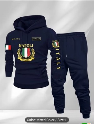 NAPOLI ITALIA Men's Graphic Print Tracksuit Set Hoodie & Joggers Navy Yellow Red