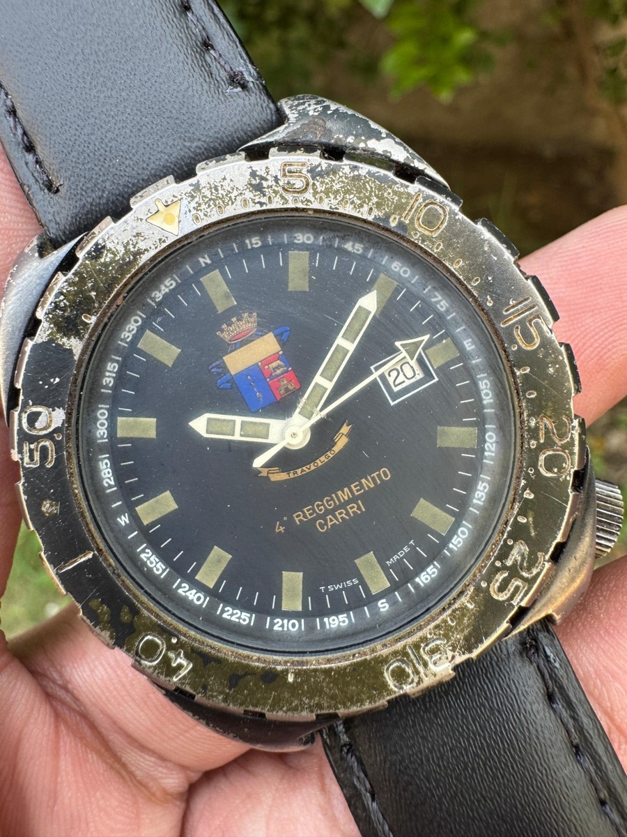 Rare North Eagle Military 4° Reggimento Carri Quartz Watch Swiss Made PVD 10869 View 2