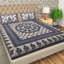 Jaipuri Printed cotton Bedsheet with 2 Pillow Covers IB 118