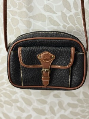 Vintage ESpirit Small Black Pebbled Leather Brown Trim Saddle Bag Buckle Purse
