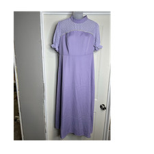 Shein Lavender Maxi Dress Short Sleeve Mesh Pearl Trim Polka Dot Size XL