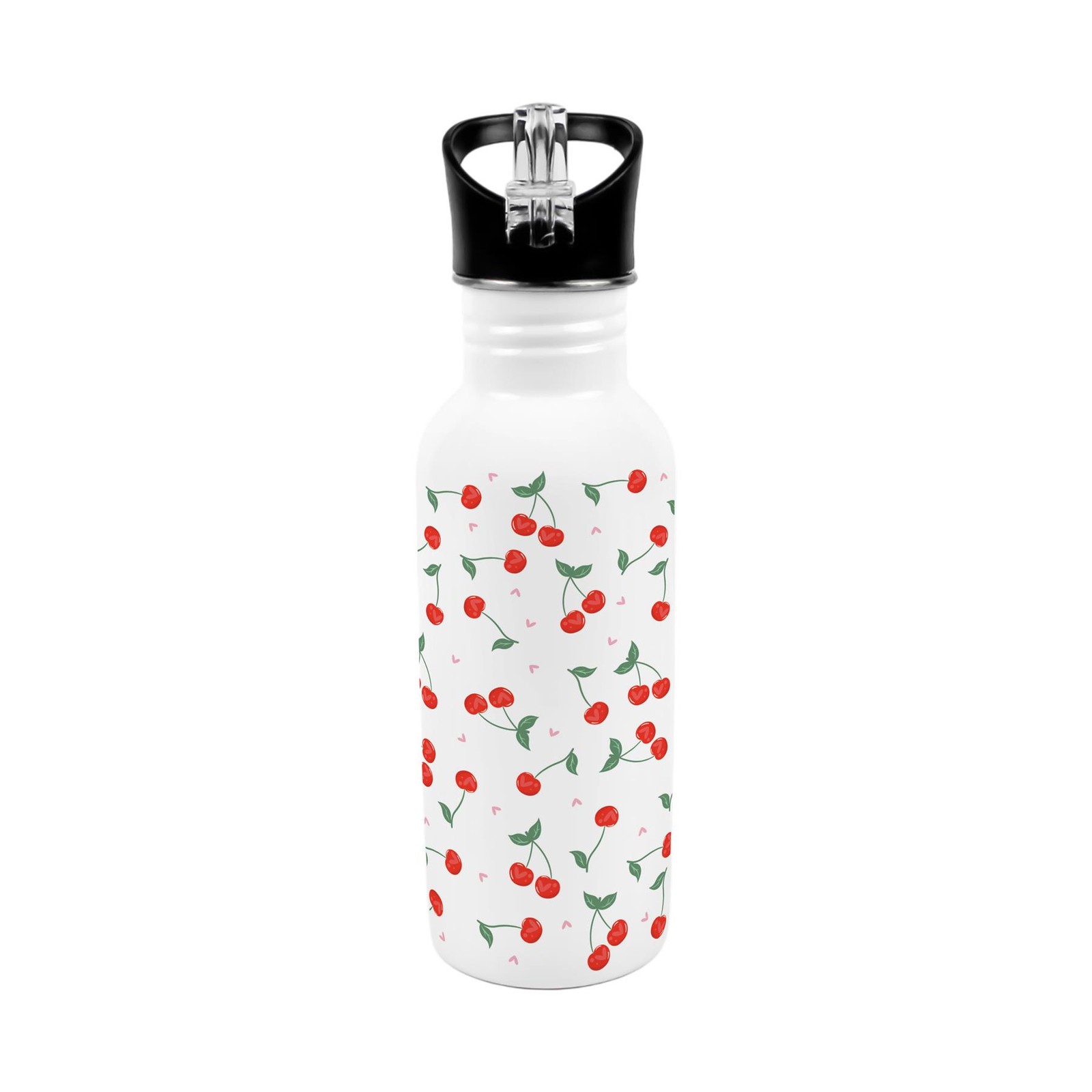 Juicy Cherries Metal Canteen Gift  - 600ml Water Bottle with Flip-Straw Lid