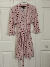 Rene Rofe Sleepwear Set Pink Red Heart Print Robe and Nightgown Women’s Sz M