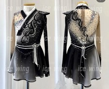 Figure Skating Dress Ice Skating Dress gray dyeing Competition Skating Wear