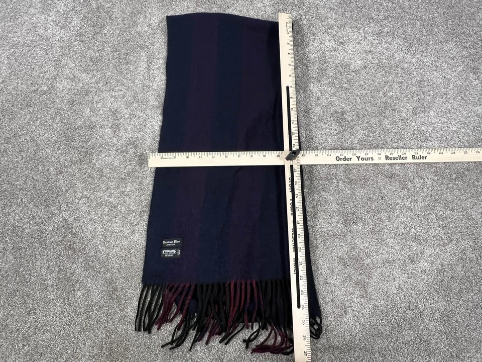 Christian Dior Monsieur Bufanda Para Hombre Talla Única Azul Marino Borgoña Rayas Flecos Japón Foto 3 de 4