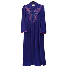 Vintage Vanity Fair Robe Velour Embroidered Retro Loungewear Plush Purple Large