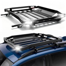 40x55 Aluminum Roof Rack Luggage Cargo Carrier Basket Crossbars W Led Light