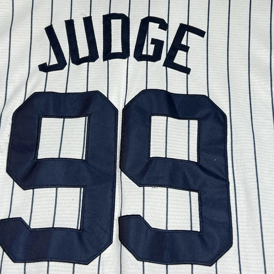 Majestic Cool Base Jersey Aaron Judge #99 NY Yankees Camisa MLB Pin Rayas GRANDE Foto 2 de 4