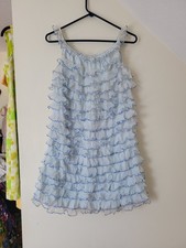 Vintage Nightie Layered Pleated Nylon Chiffon Ruffles Baby Blue CUTE  