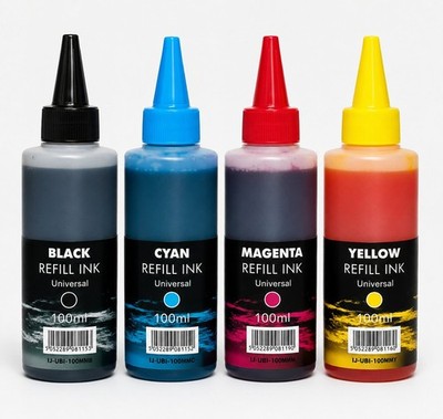 x4 100ml IJ Brand Universal CISS Bottled Ink with 4 Syringes and Nozzles