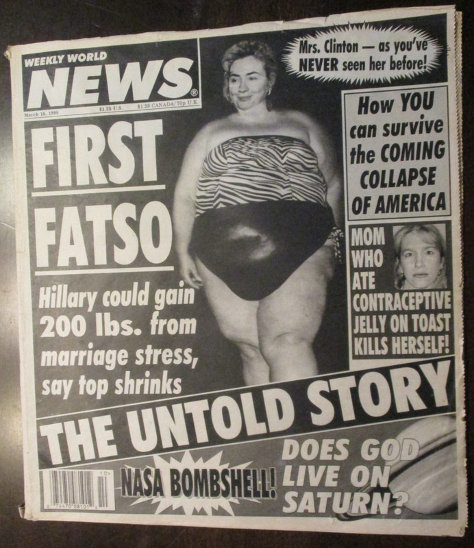 WEEKLY WORLD NEWS MAGAZINE MARCH 1998 FIRST FATSO HILLARY CLONTON GAINS 200 LBS