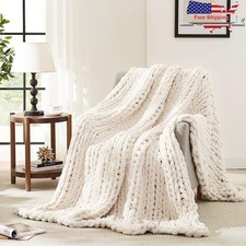 Handmade Chunky Knit Blanket Soft Chenille Throw Warm Cozy Decor Practical Gift