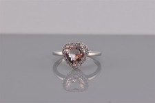 Sterling Silver Pink Cubic Zirconia Heart Accented Halo Band Ring 925 Sz: 7