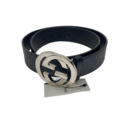 Used GUCCI◆Interlocking/GG buckle/buckle scratched belt/leather/BLK/allover