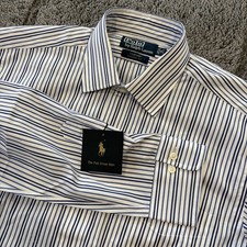 NWT Vintage Polo Ralph Lauren Curham Shirt Mens 16 32/33 White Blue Striped 90s