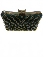 Vintage Style Green Beaded Evening Box Clutch Bag - Gold Tone Hardware