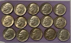 Roosevelt Dimes 90% Silver Circulated Lot Of 15 - assorted years  1961, 63, 64 +