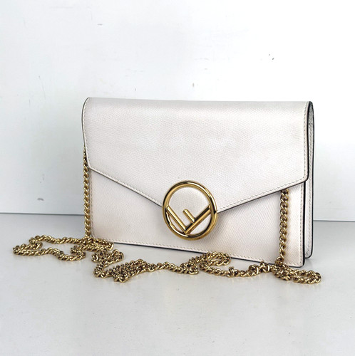 Fendi F is Fendi Envelope Wallet on Chain Crossbody Bag in White Leather S-08