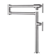 Pot Filler Faucet Deck Mount Brushed Nickel Solid Brass Double Joint Swing Arms