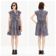 Madewell Silk floral button swing dress navy gray size 4