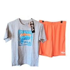 Fila Shorts Set 12 Boys Gray Orange Mesh Shorts Fila Spellout