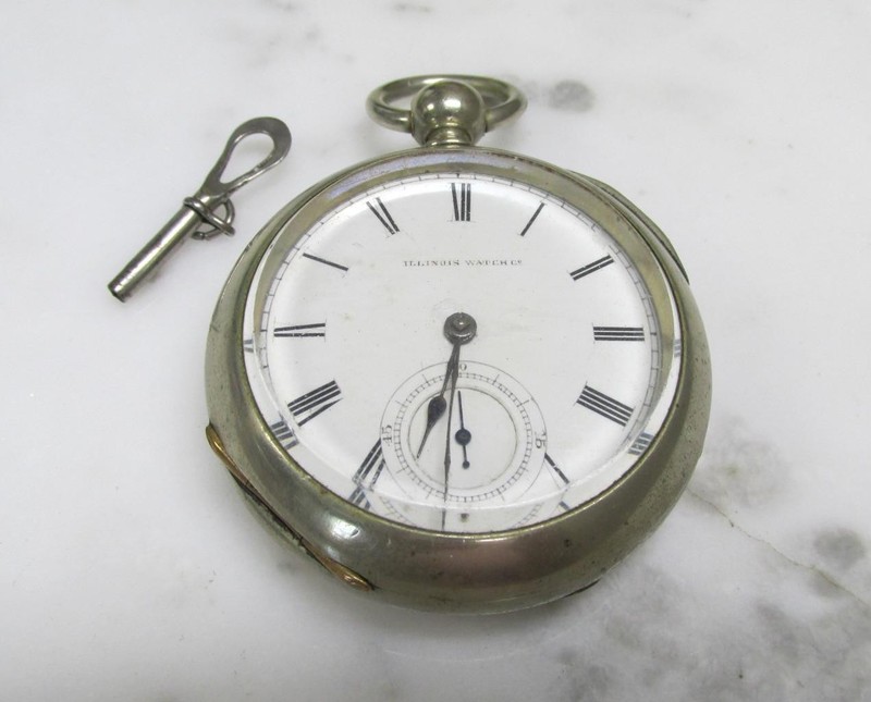 Antique 1880 Illinois Key Wound Pocket Watch w/ Silveroid Case; 11J ~ 4-E347