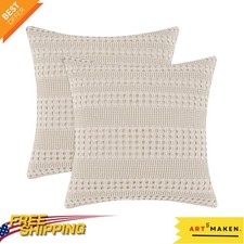 Luxury 100 Cotton Waffle Weave Pillow Covers 24x24 - Pack of 2 in Oatmeal