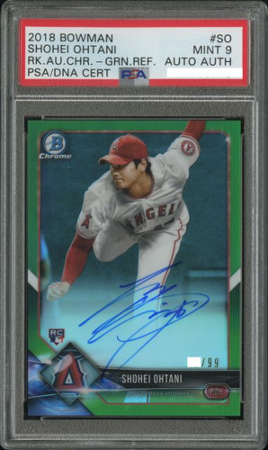 PSA 9 Shohei Ohtani 2018 Bowman Chrome Green Refractor RC Auto/99 Sports Card JP