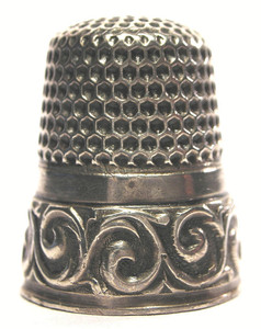 Waite Thresher Sterling Silver 2 Band Thimble with Running Scrolls  c. 1890's