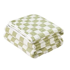 Muslin Throw Blanket 100 Cotton Green Grid Bed Blanket 6-Layer Gauze Lightwei...