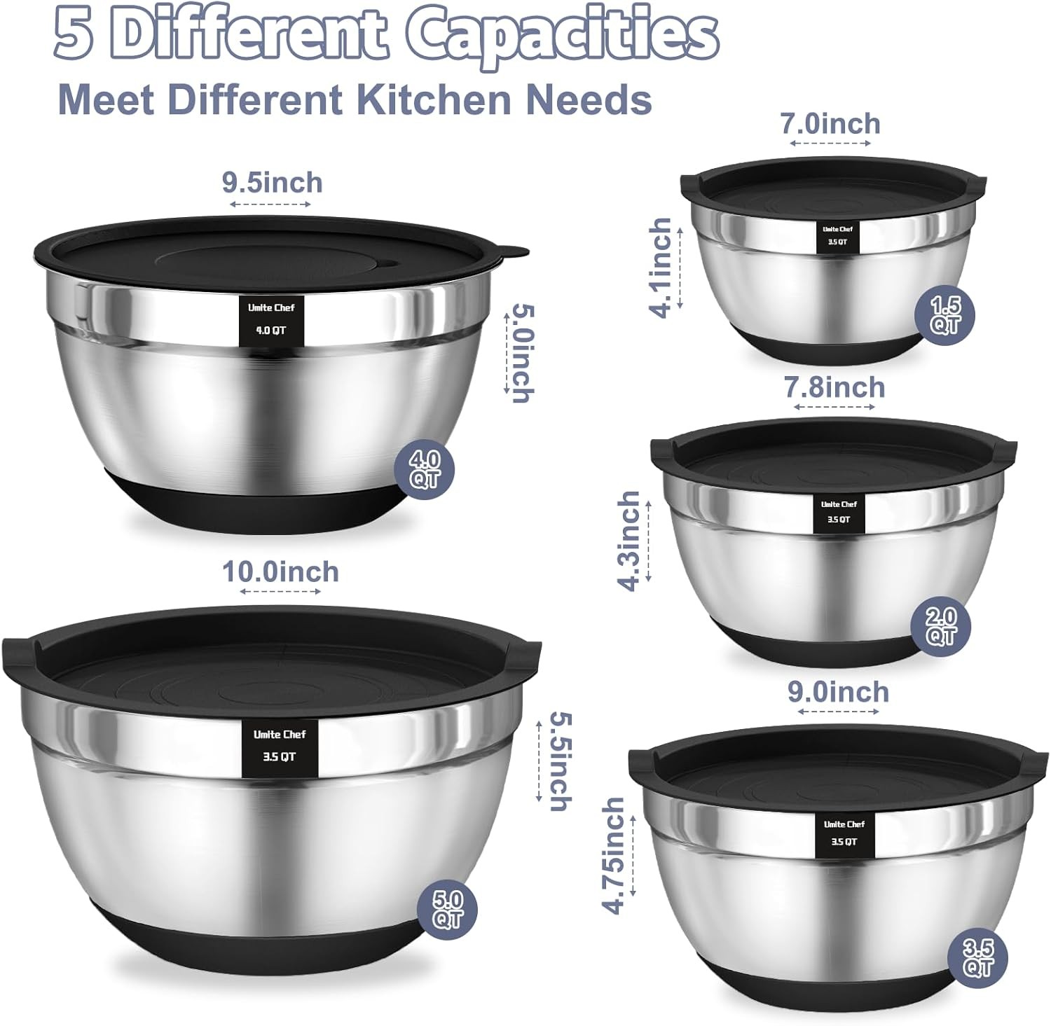 Mixing Bowls with Airtight Lids, 8PCS Stainless Steel Nesting Mixing