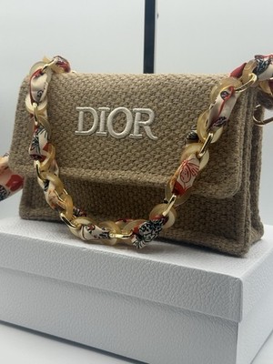 Dior Limited Edition Raffia Straw Shoulder Bag, Clutch Scarf+ Dior