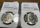 1948-D And 1948 P Franklin Half Dollar NGC MS61 FBL  Lot Of (2) Coins Pure white