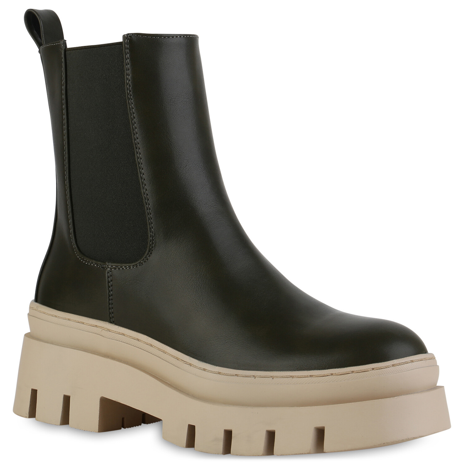 VAN HILL 836326 Plateaustiefelette Damen Stiefeletten Plateau Boots Blockabsatz Profil-Sohle