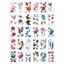 30 Sheets Flowers Temporary Tattoos Stickers Butterflies Roses Symbols tattoos