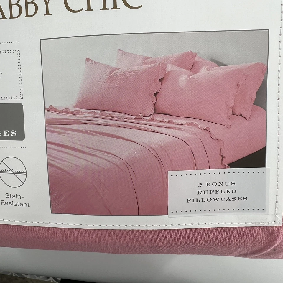 Conjunto de lençóis Rachel Ashwell Shabby Chic Queen 6 peças rosa babado simplesmente casa de campo novo - Imagem 3 de 4