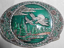 Ducks  Geese Flying INDIANA METAL 1982 BRASS BELT BUCKLE Fits 1.50" Belt