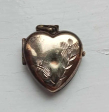 Vintage 1920s Silver Heart Locket Pendant FLORAL