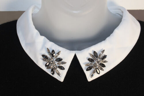 Maglione Cashmere Charter Club Luxury Med Nero Bianco Look a Strati Strass