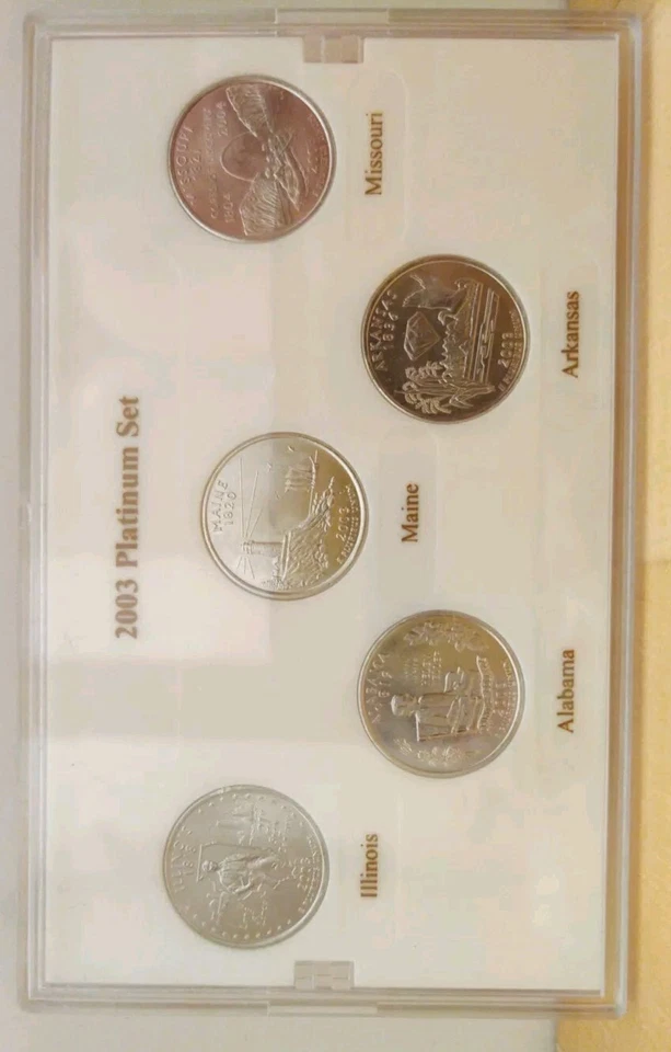 2003 P Mint Platinum Edition 5 PC State Quarters Set IL,AL,ME,M0, AR-C.O.A. - Image 3 of 4