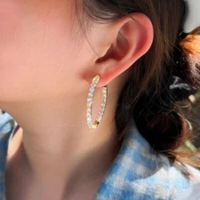 Shining Round Cubic Zirconia Gold Plated Circle Hoop Earrings for Women Wedding