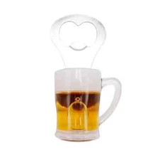 Foamy Beer Mug Bottle Opener Hand Held Liquid Filled Fridge Magnet Bar Man Cave