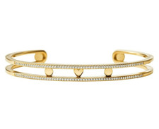MICHAEL KORS GOLD PLATED STERLING SILVER,NEST CUFF FRAME HEART,CRYSTALS BANGLE