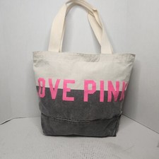 Victoria's Secret LOVE PINK Tote Bag Canvas/Gray Distressed Denim with Zipper
