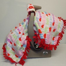 I Love Mom  Dad / Red Fleece Infant/ Baby Car Seat Canopy/ Tent/Cover Handmade