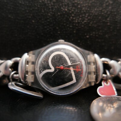 Swatch 2009 Women’s 25m Steel Plastic Silver Heart Dial Watch Dandle Hearts Heart Swatch Watch - Etsy main image 4