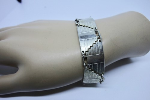 Mexiko Sterlingsilber 925 verziertes Pyramiden-Gliederarmband 7" Handgelenk, 23,03 Gramm - Bild 2 von 10