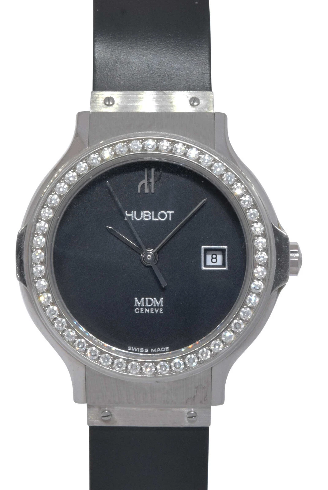 Hublot — Hublot MDM 18k White Gold & Diamond Bezel Ladies 28mm Quartz Watch 1392.4.054