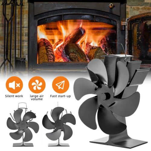 Wood Heater Heat Powered Fan Burner 6 Blade Stove Fan Fireplace Eco Self-Powered - Picture 1 of 15