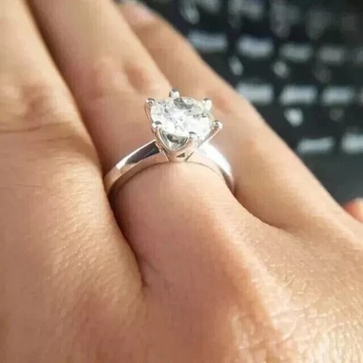 Solitärring 3 kt Rundschliff Laborgefertigt Hochzeit 14 K Weißgold-Finish